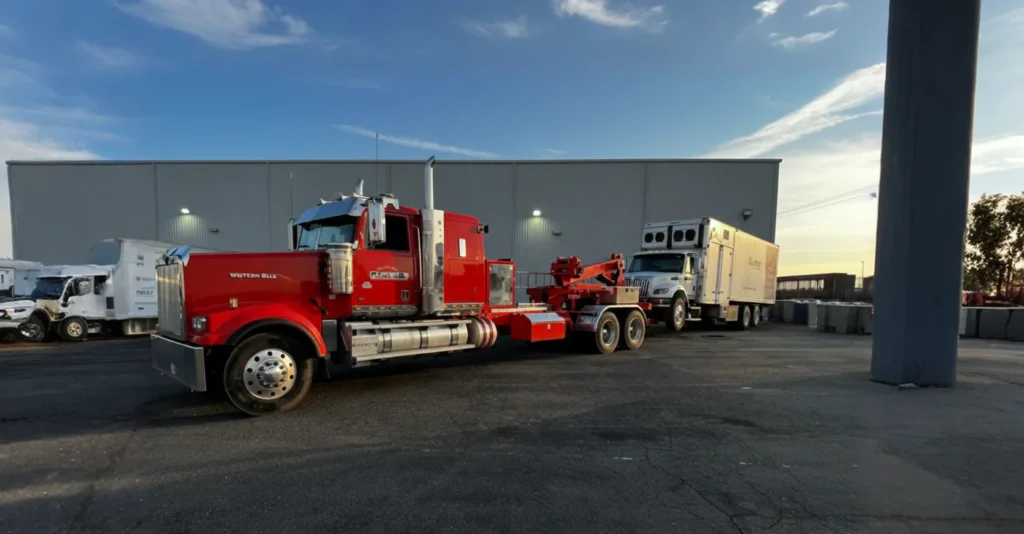 Fleet towing and road assistance in Yuba City by Anthony Towing and Transportation with tow vehicle at work